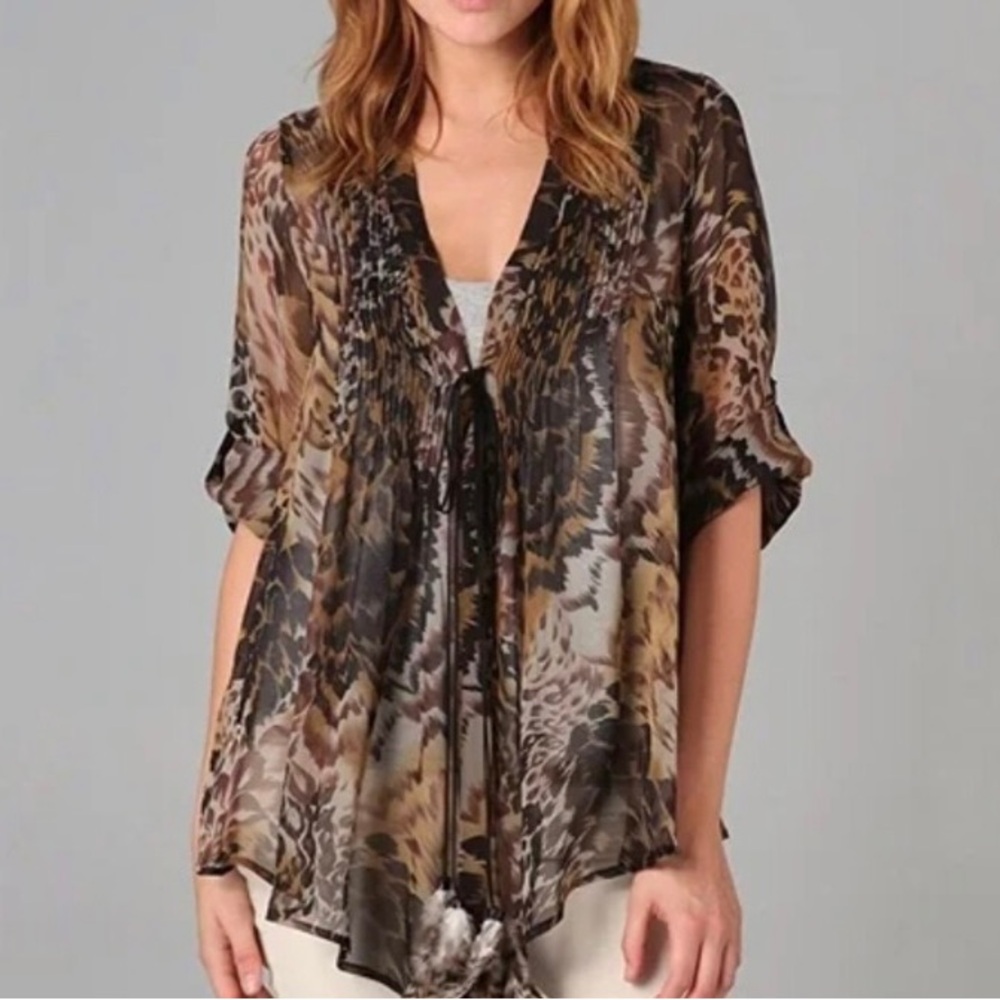 Elizabeth & James Leather Tie Feather Tokyo Sheer Top